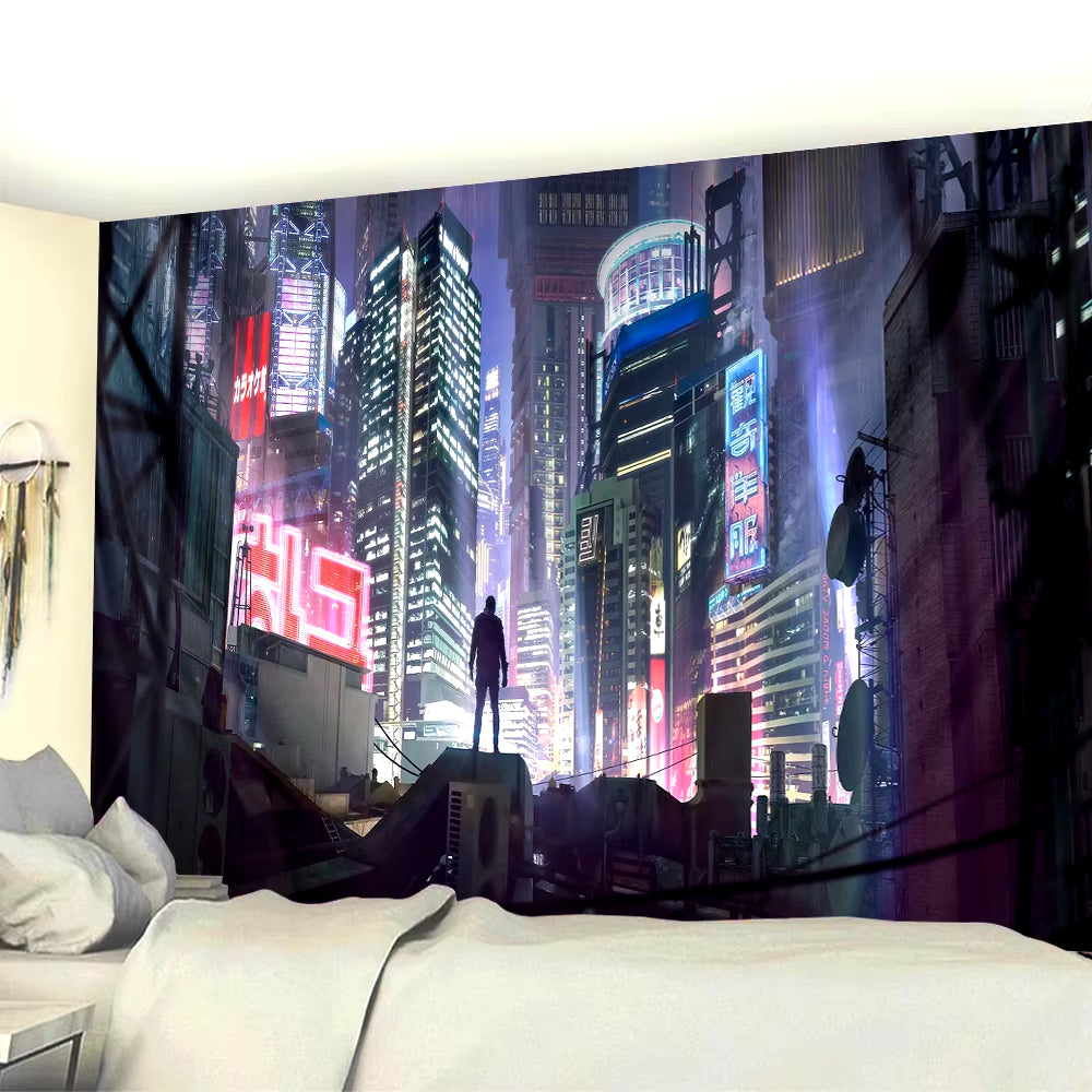 Sci-Fi Urban Punk Home Decor Tapestry Psychedelic Scene Hippie Tapestry Bohemian Decoration Background Wall Sofa Blanket