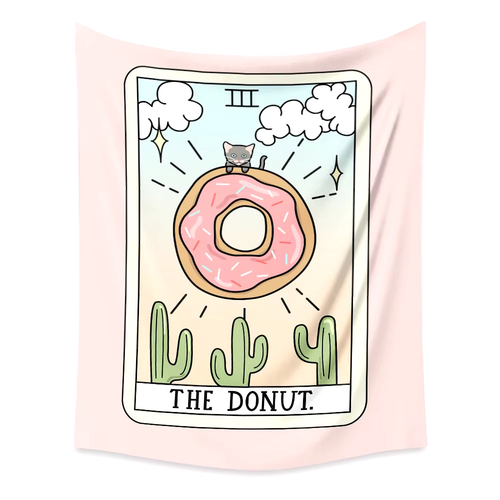 Retro Tarot Tea Pink Donut Tapestry Mandala Sun Moon Wall Hanging Blanket Polyester Carpet Indian Tapestry Witchcraft Dorm Decor