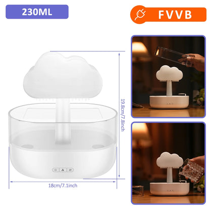 Rain Cloud Humidifier Water Drip,Mushroom Diffuser,Cloud Humidifier Rain Drop,Rain Cloud Diffuser with 7 Light Colours,Waterfall Lamp Humidifier Rain Sounds for Relax Sleeping,200Ml