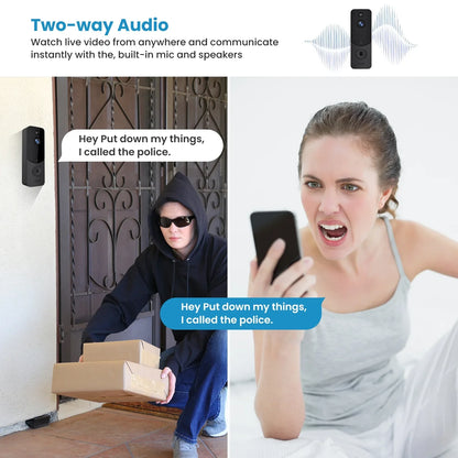 Wireless Doorbell Camera with Chime, Smart Video Doorbell Security Camera with ，Black