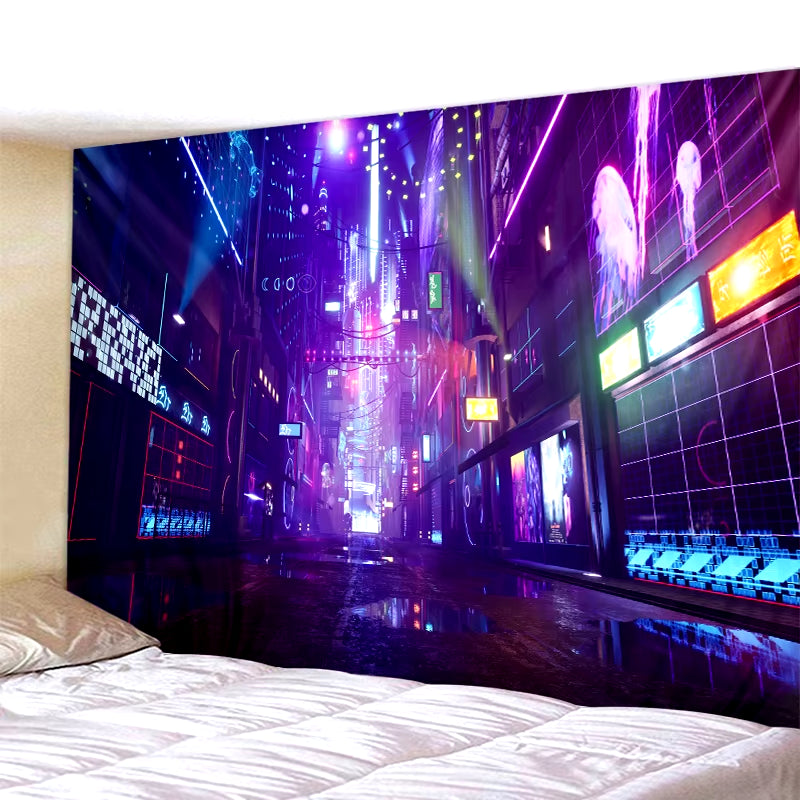 Sci-Fi Urban Punk Home Decor Tapestry Psychedelic Scene Hippie Tapestry Bohemian Decoration Background Wall Sofa Blanket