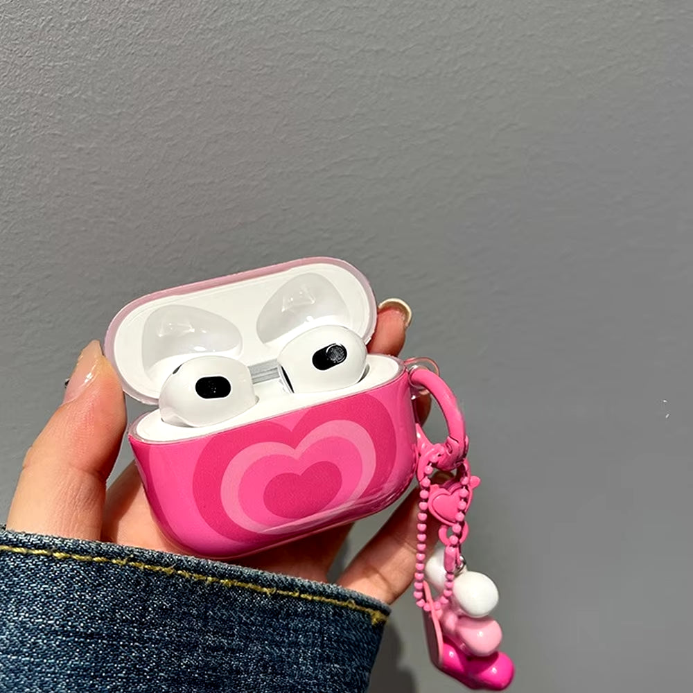 Airpods Case Soft Silicone Case with Heart Pattern for Airpods 1 2 3 Pro and Pro 2 Generation Case with Pendant Keychain for Girls Women