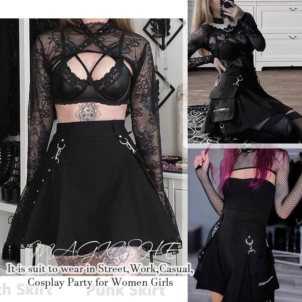 Goth Skirt Cargo Skirt with Pocket Chain Gothic Kawaii Alt Skirts High Waist a Line Pleated Mini Skirt Gothic Clothes for Women Teen Girls Black Skirt