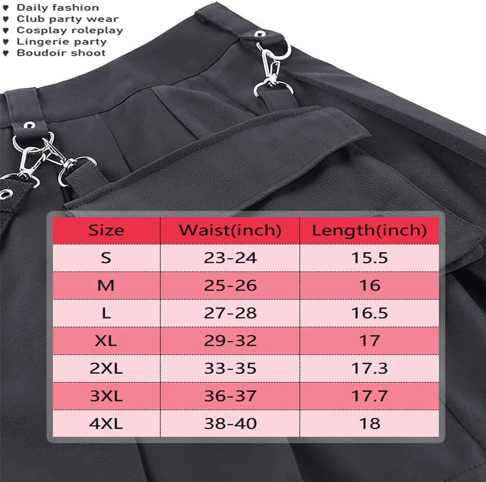 Goth Skirt Cargo Skirt with Pocket Chain Gothic Kawaii Alt Skirts High Waist a Line Pleated Mini Skirt Gothic Clothes for Women Teen Girls Black Skirt