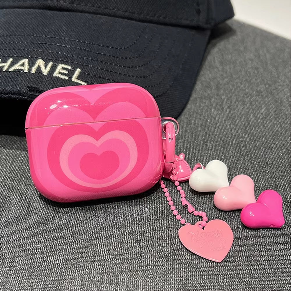 Airpods Case Soft Silicone Case with Heart Pattern for Airpods 1 2 3 Pro and Pro 2 Generation Case with Pendant Keychain for Girls Women