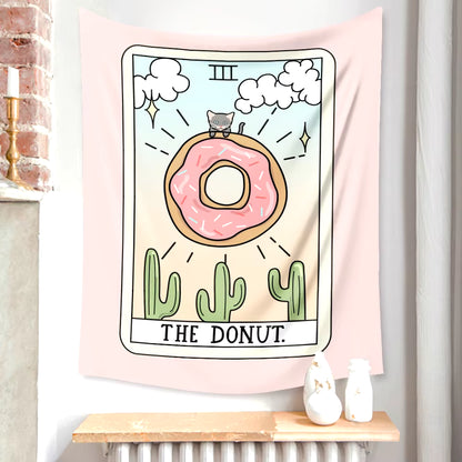 Retro Tarot Tea Pink Donut Tapestry Mandala Sun Moon Wall Hanging Blanket Polyester Carpet Indian Tapestry Witchcraft Dorm Decor